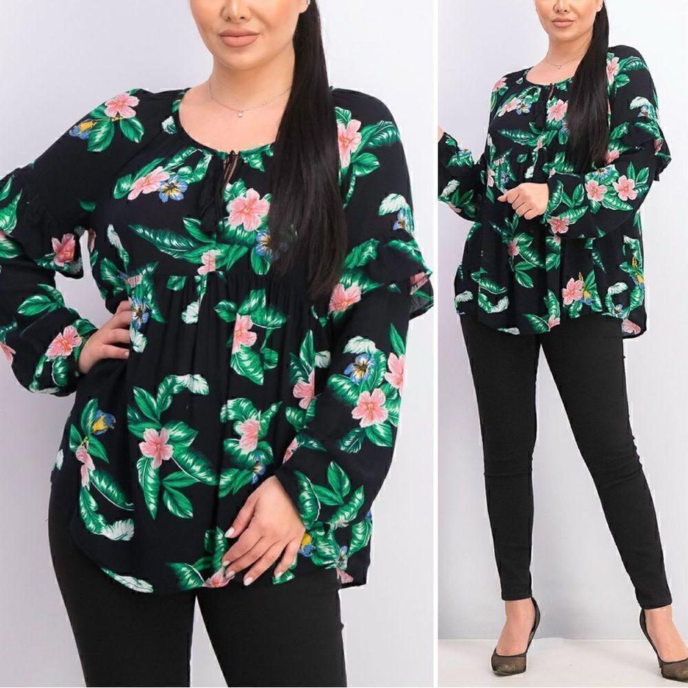 Old Navy Floral Black Combo Tassel Swing Top, Size XXL